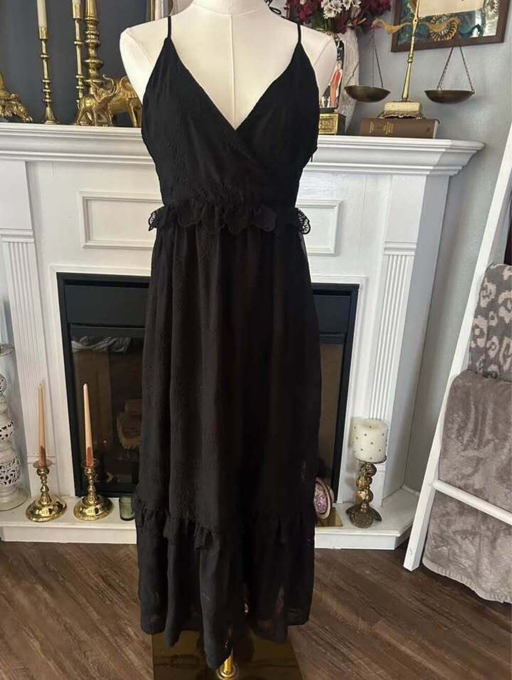 Blue Rain Francesca’s Black Embroidered Eyelet Maxi Dress Size Medium